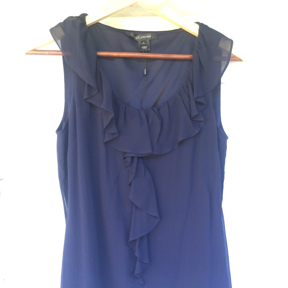 NBW St. John’s Navy Silk Ruffle Tank